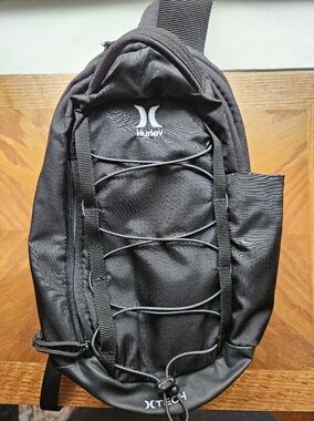 Hurley Black EDC Sling Bag with Bungee Cord Front